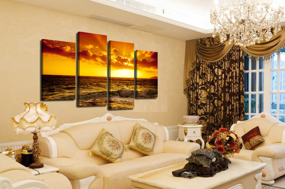 Gold Sea 4 Pcs Wall Canvas -  - TheLedHeroes