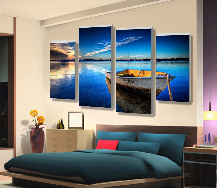 Sea Boat Landscape 4 Pcs Wall Canvas -  - TheLedHeroes