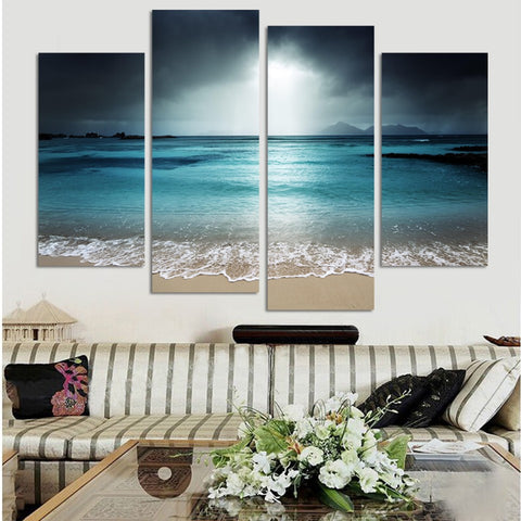 Sea Scenery With Beach 4 Pcs Wall Canvas -  - TheLedHeroes