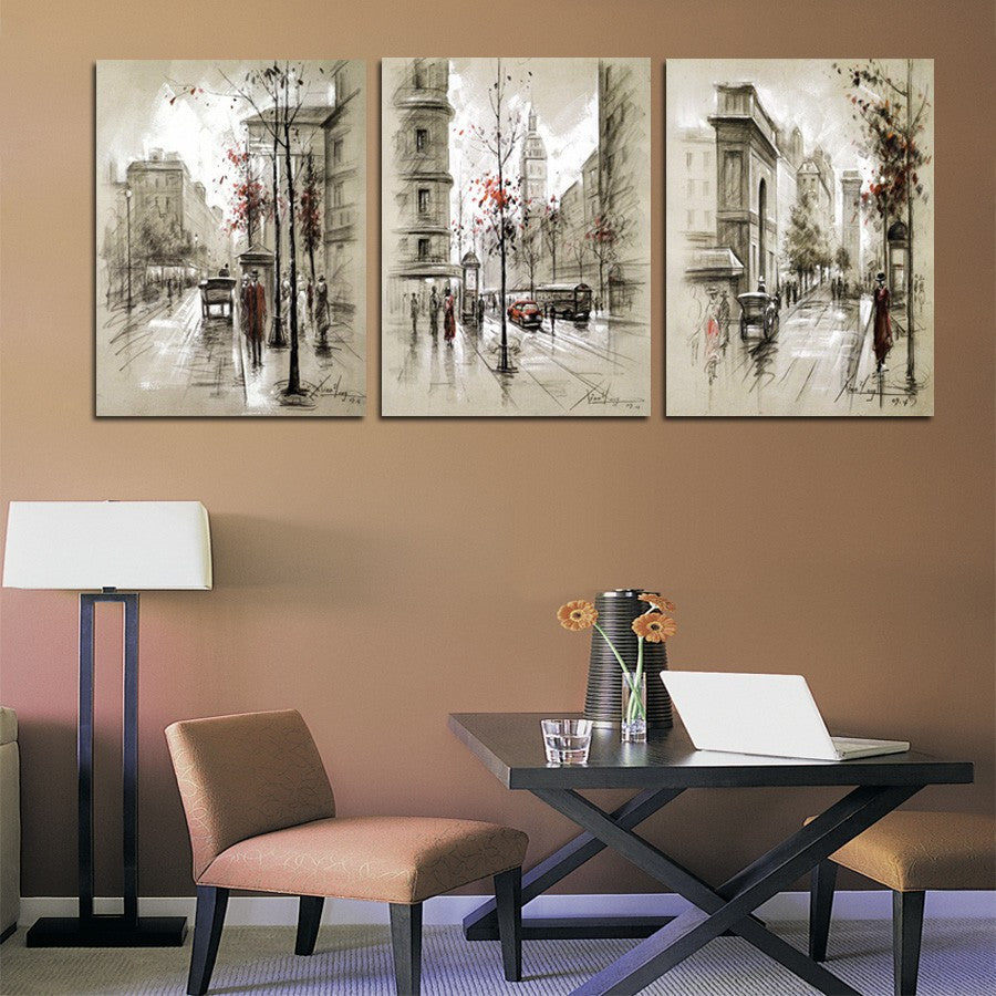 Retro City Street 3 Pcs Wall Canvas -  - TheLedHeroes