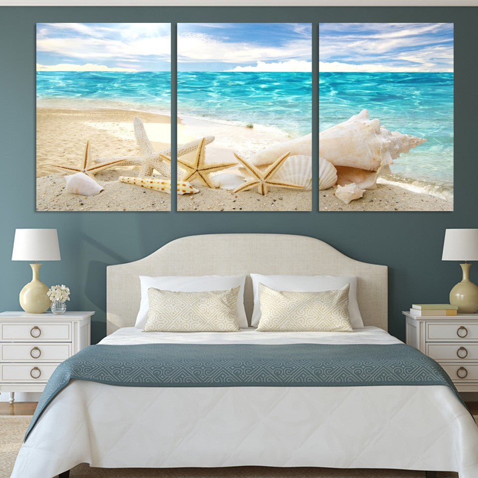 Seaview Sea Shells 3 Pcs Wall Canvas -  - TheLedHeroes