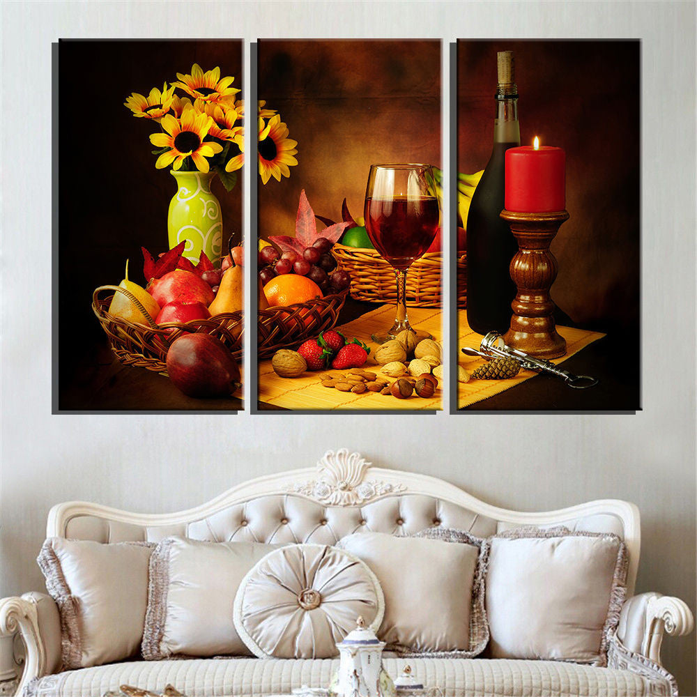 Reto Abstract Wine Grape Fruit 3 Pcs Wall Canvas -  - TheLedHeroes