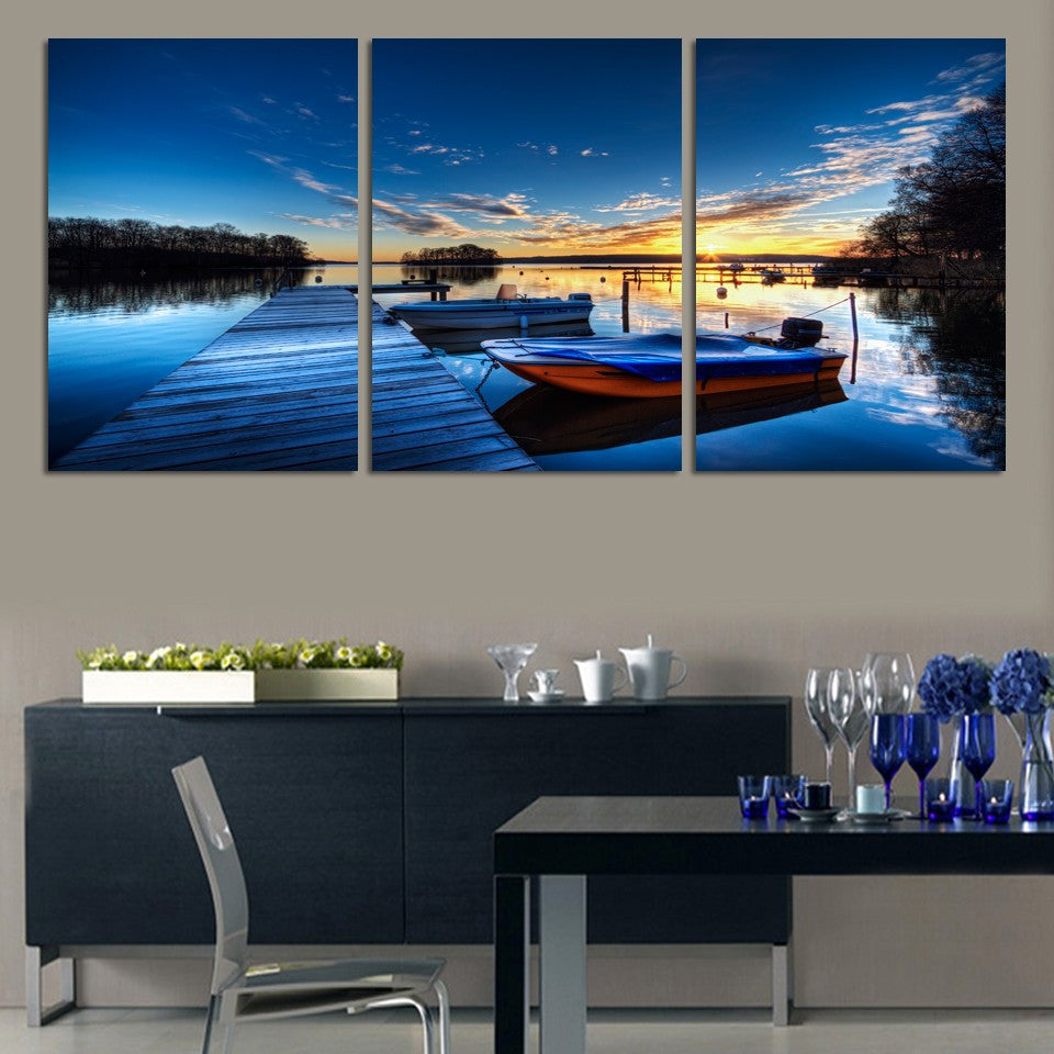 Evening sea 3 Pcs Wall Canvas -  - TheLedHeroes