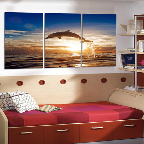 Dolphin seascape 3 Pcs Wall Canvas -  - TheLedHeroes