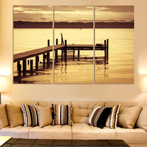 The Yellow Sea And setting sun 3 Pcs Wall Canvas -  - TheLedHeroes