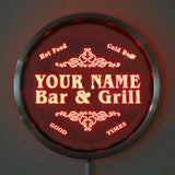 Bar & Grill Name Personalized Round Custom LED Sign - Red - TheLedHeroes