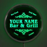 Bar & Grill Name Personalized Round Custom LED Sign - Green - TheLedHeroes