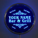 Bar & Grill Name Personalized Round Custom LED Sign - Blue - TheLedHeroes