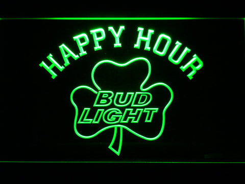 Bud Light Shamrock Happy Hour Beer Bar LED Sign - Green - TheLedHeroes