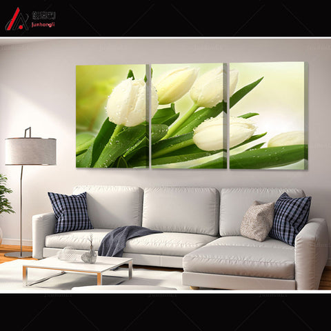 White green tulips 3 Pcs Wall Canvas -  - TheLedHeroes