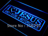 I Love Jesus and I Ride Motorcycle LED Neon Sign USB - Blue - TheLedHeroes