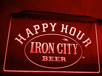 Iron City Beer Happy Hour LED Neon Sign USB - Red - TheLedHeroes