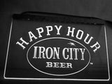 Iron City Beer Happy Hour LED Neon Sign USB - White - TheLedHeroes