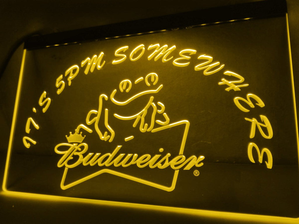 Budweiser Frog It's 5pm Somewhere LED Neon Sign USB - Yellow - TheLedHeroes
